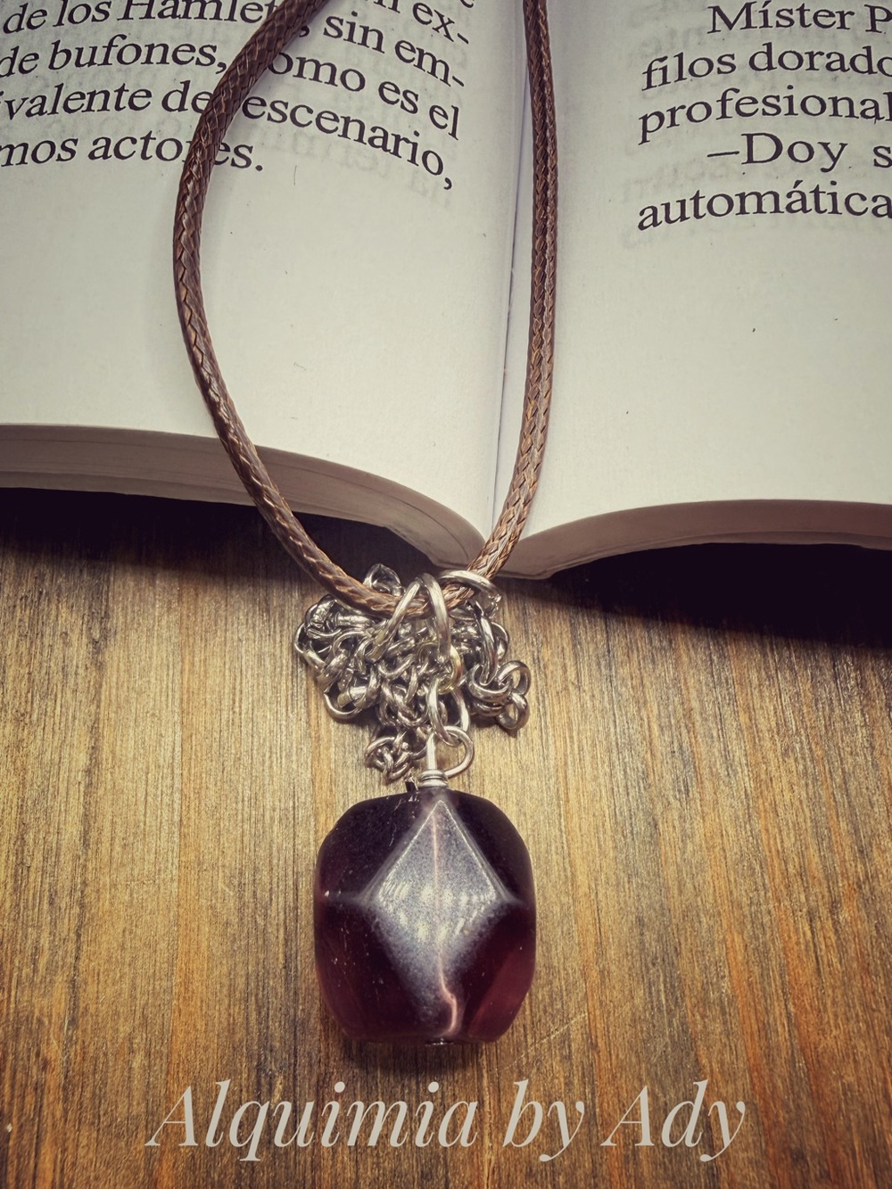 Deep Purple garnet Pendant on Silver Cluster Chain